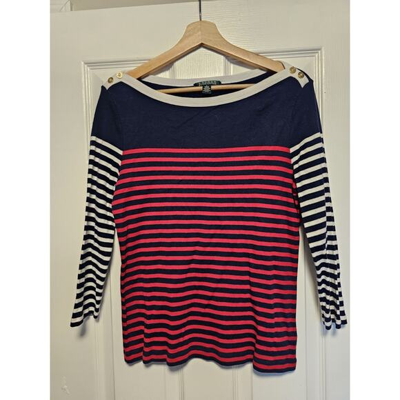 Lauren Ralph Lauren Sweaters - Lauren Ralph Lauren Women's L - Navy Blue & Red Striped Shirt